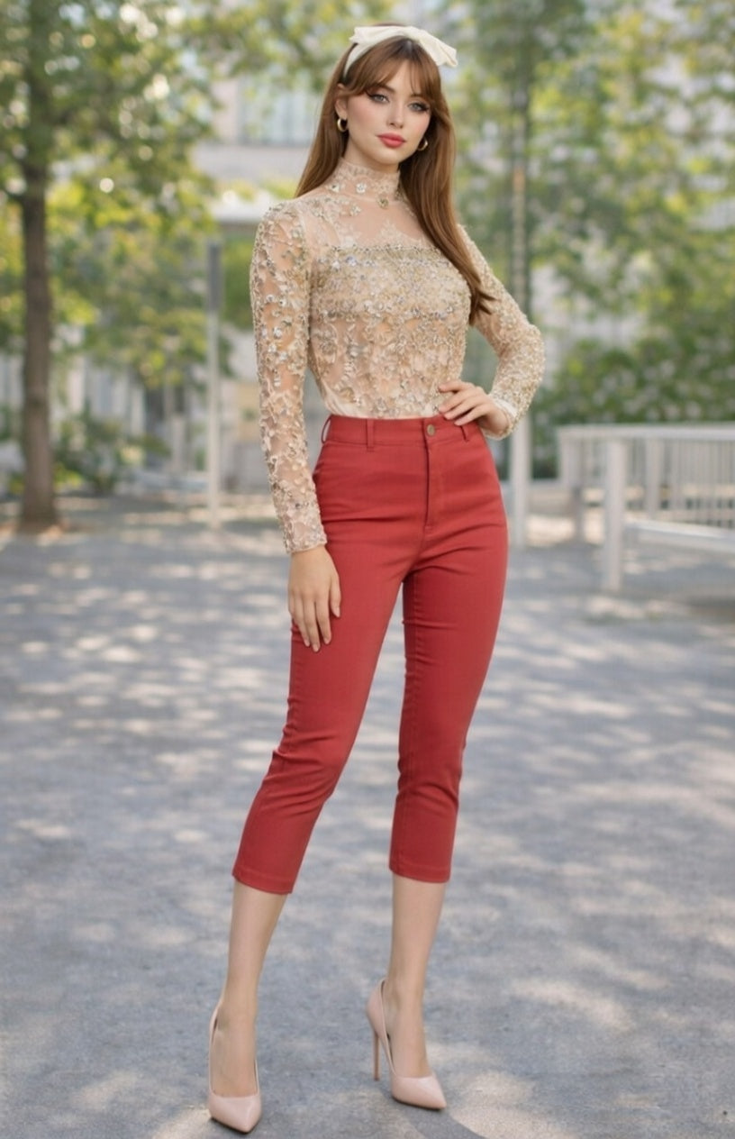 Capris Ultra Stretch Skinny Pants in Orange