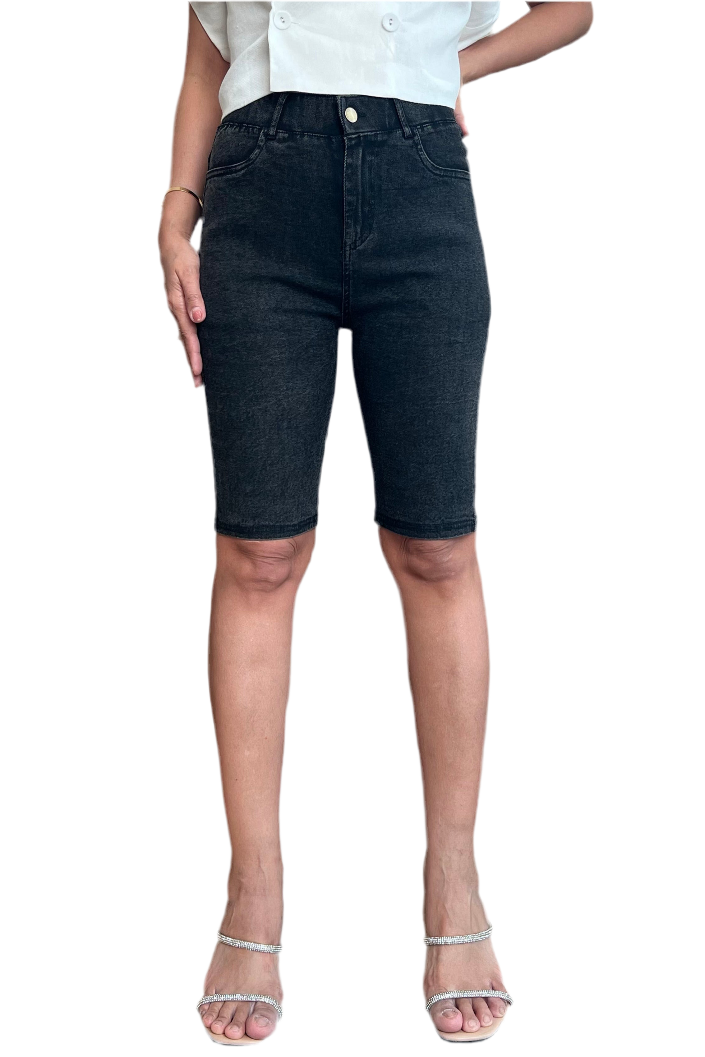 Premium Denim-Color Black Ultra Stretch Shorts