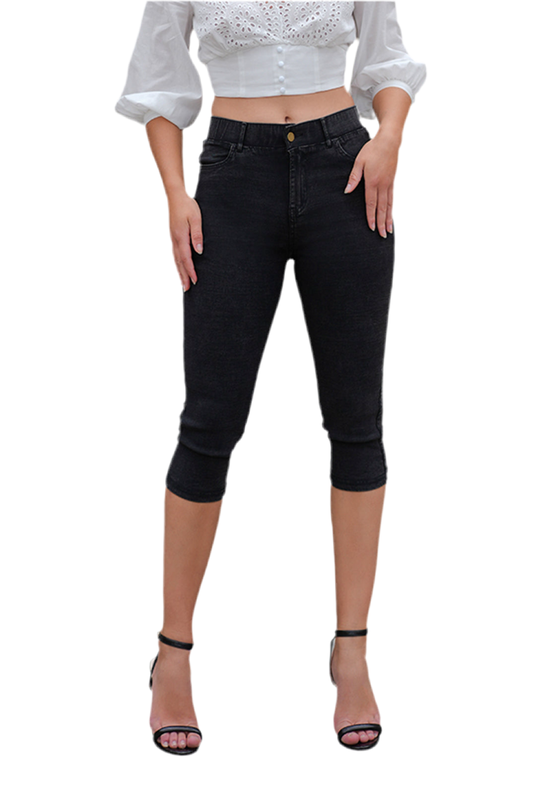 Capris Ultra Stretch Skinny Pants in Premium Denim-Color Black