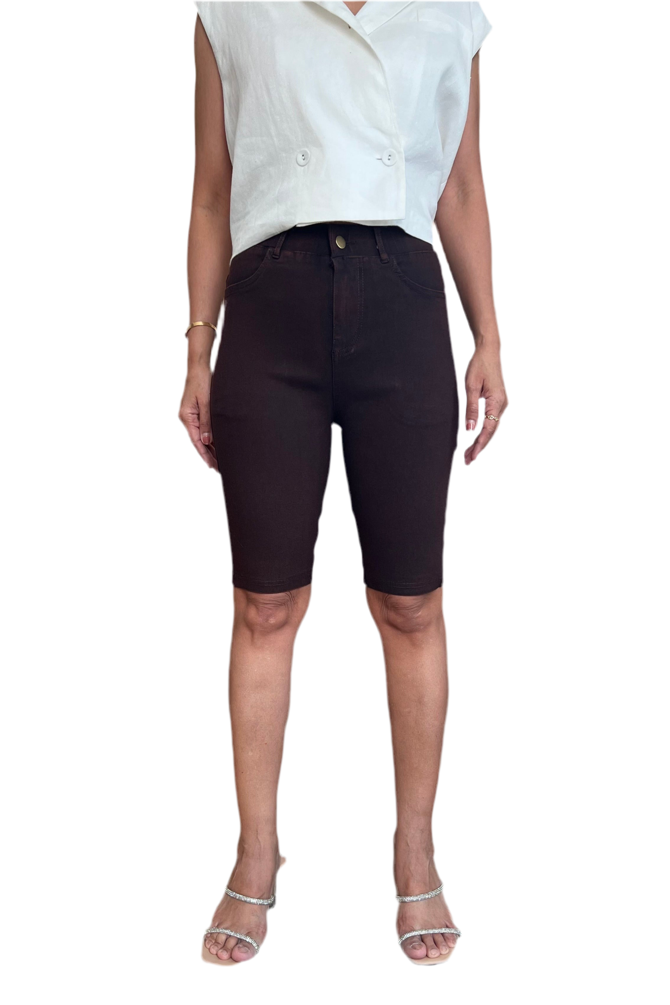 Premium Denim-Color Brown Ultra Stretch Shorts