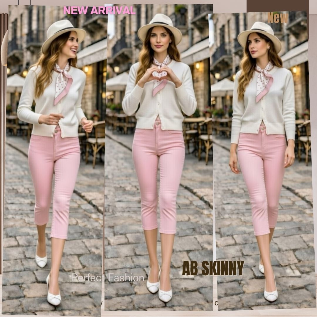 Capris Ultra Stretch Skinny Pants in Pink Pastel