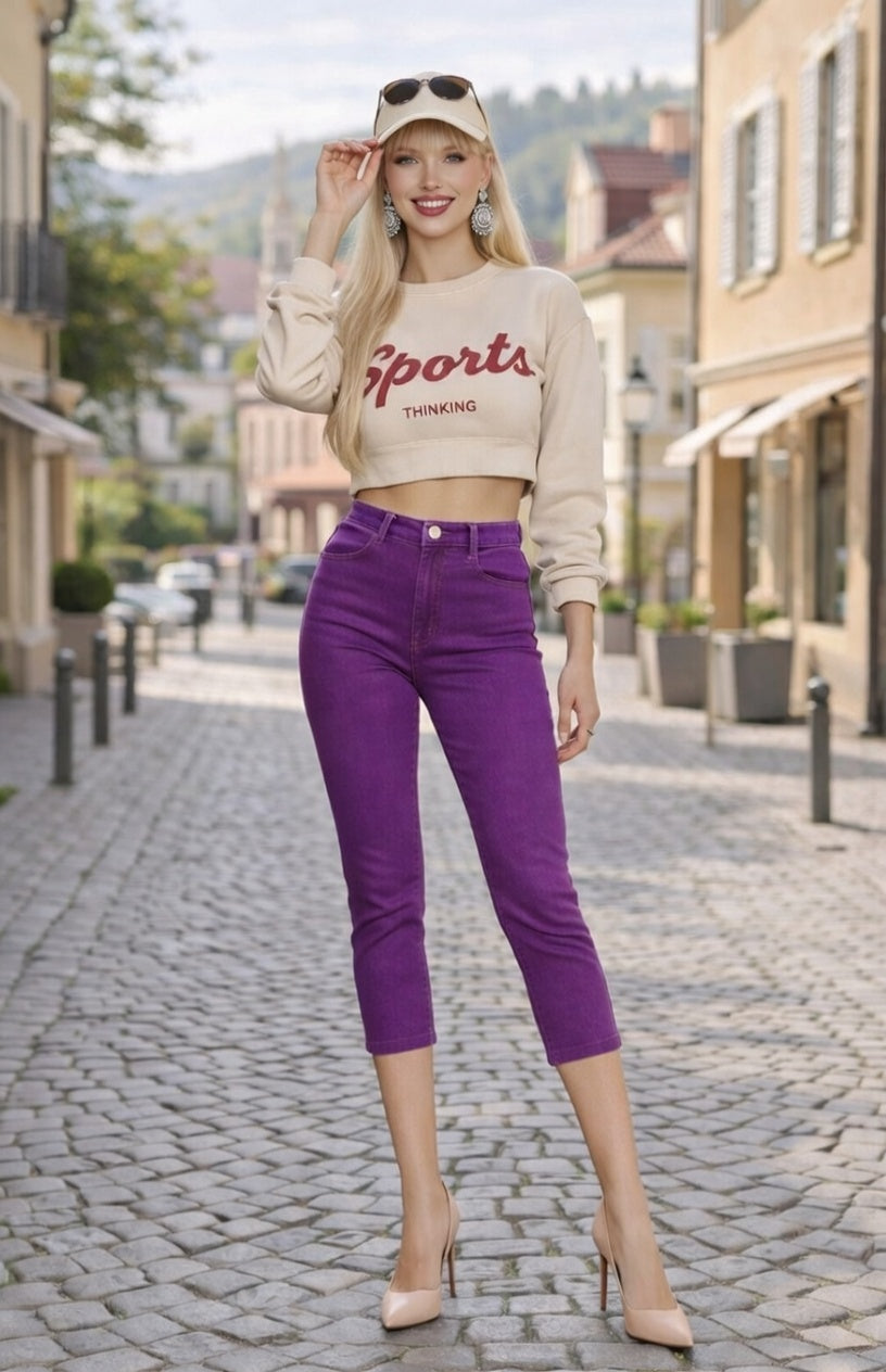 Capris Ultra Stretch Skinny Pants in Premium Denim-Color Purple