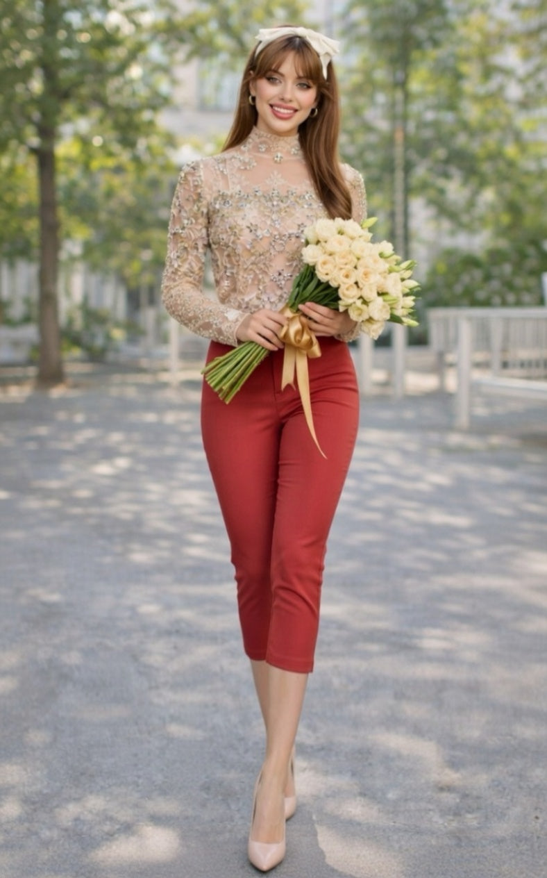 Capris Ultra Stretch Skinny Pants in Orange