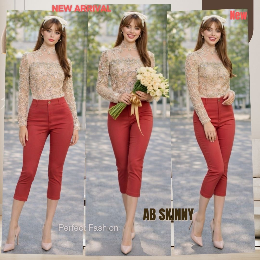 Capris Ultra Stretch Skinny Pants in Orange