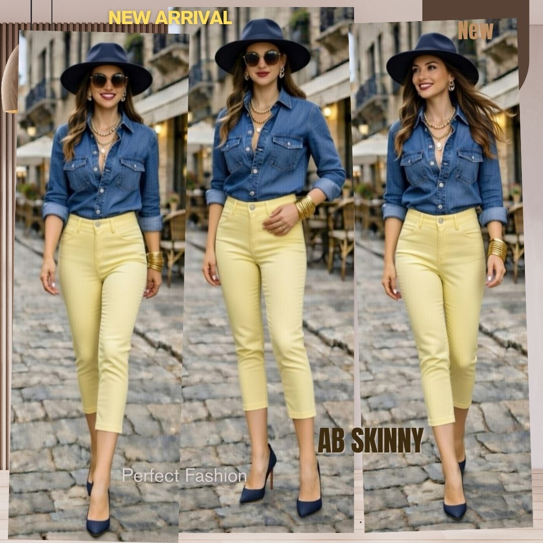 Capris Ultra Stretch Skinny Pants in Yellow Pastel