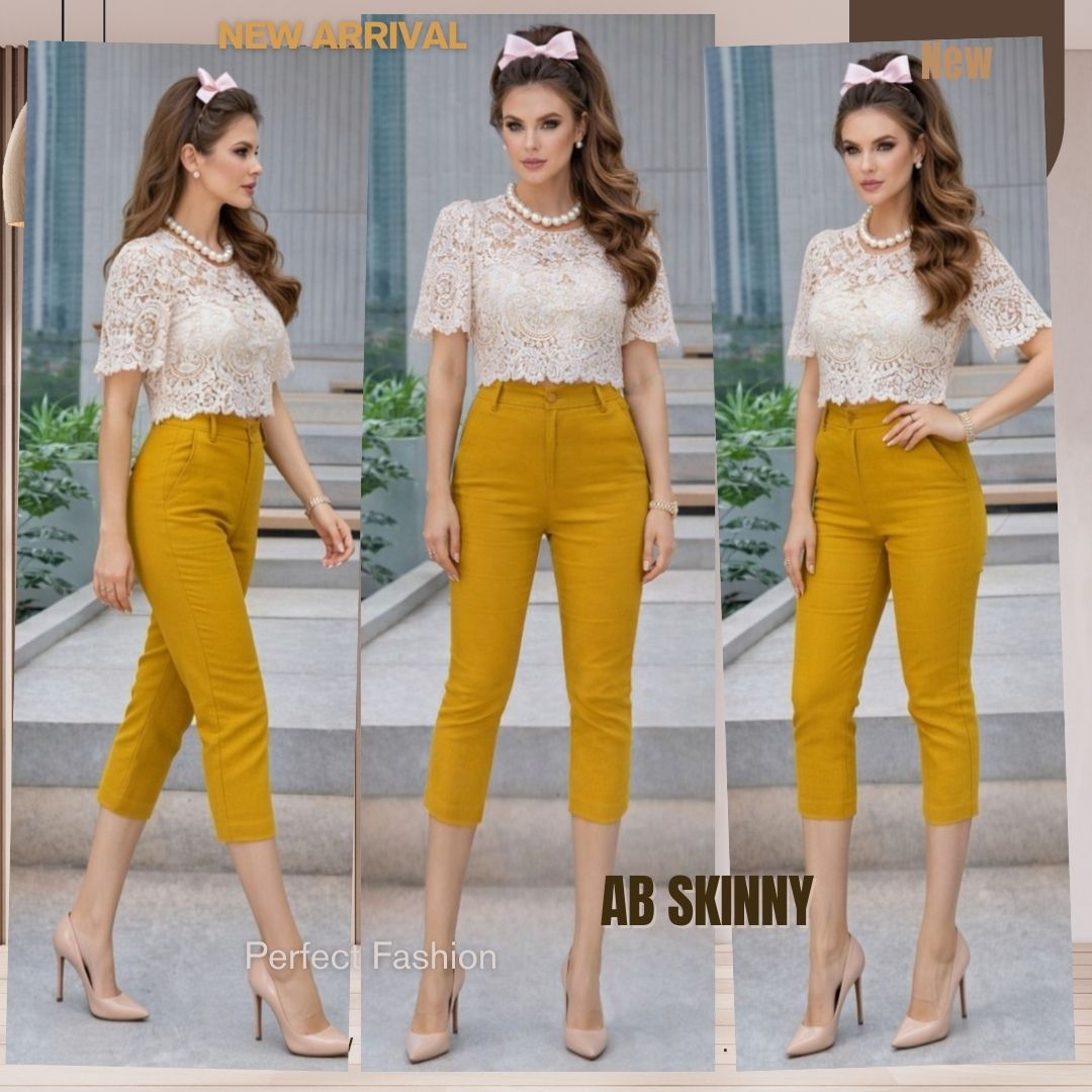 Capris Ultra Stretch Skinny Pants in Mustard