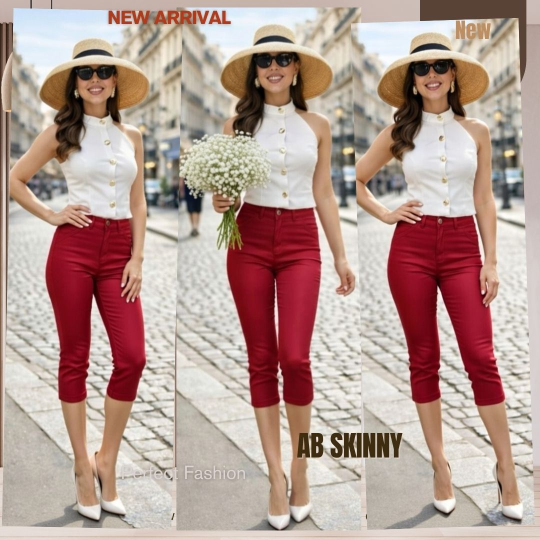 Capris Ultra Stretch Skinny Pants in Maroon