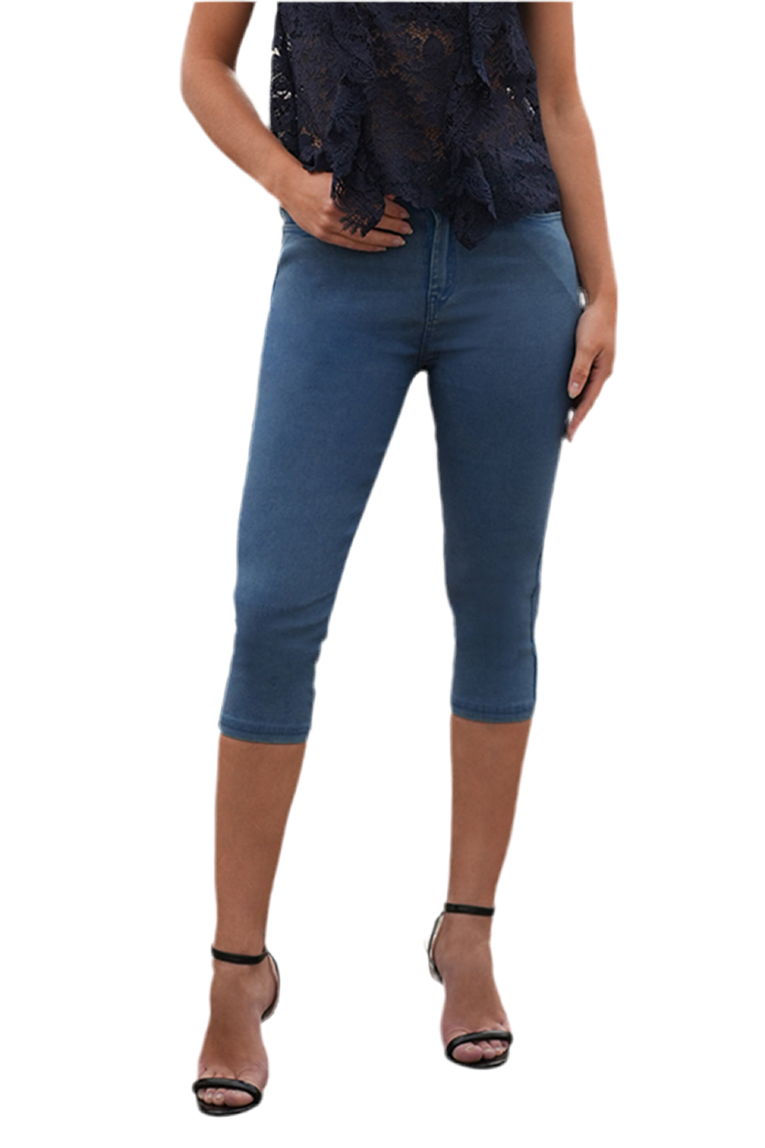 Capris Ultra Stretch Skinny Pants in Premium Denim-Color Skyblue