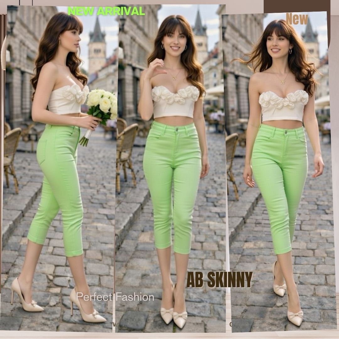 Capris Ultra Stretch Skinny Pants in Lime Green