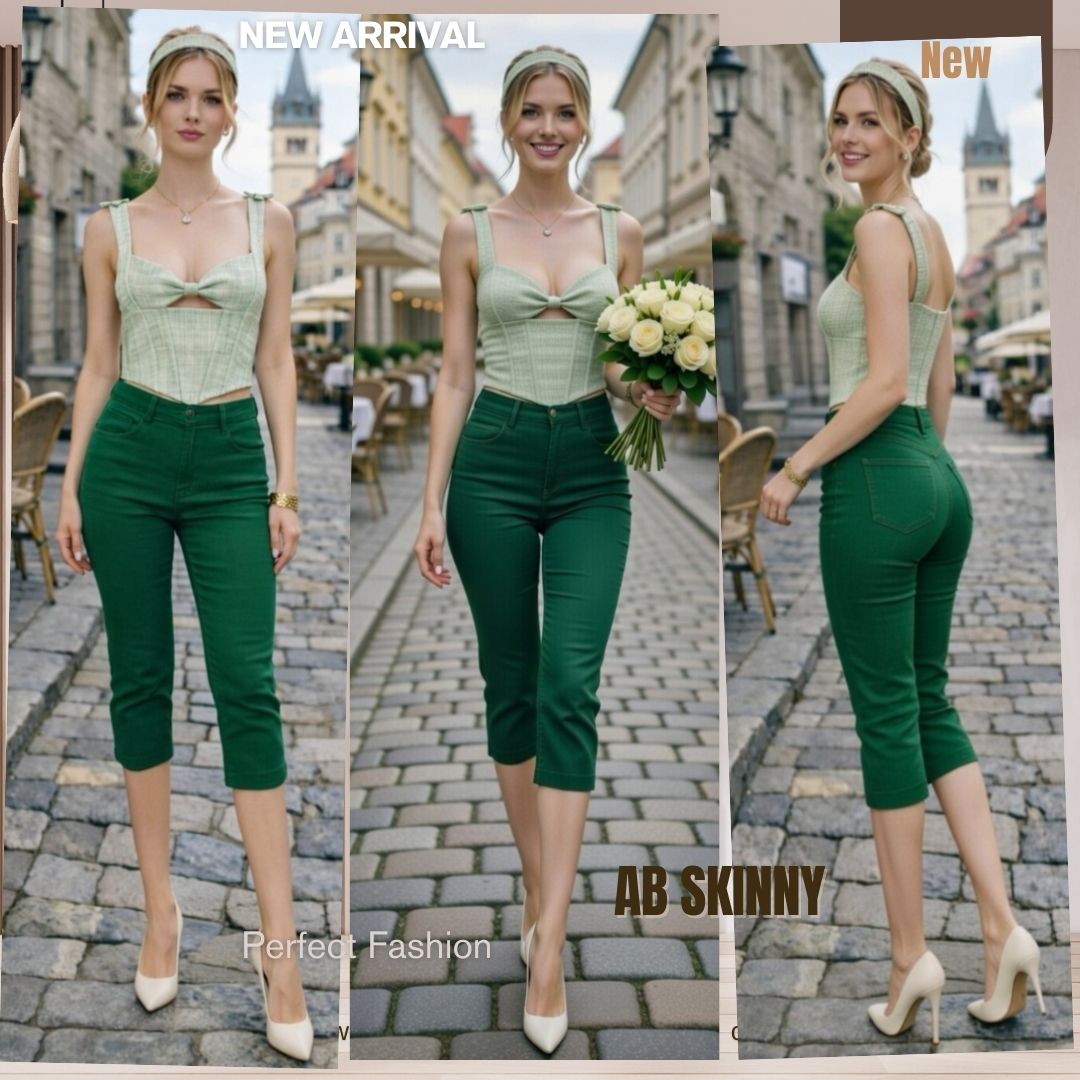 Capris Ultra Stretch Skinny Pants in Green