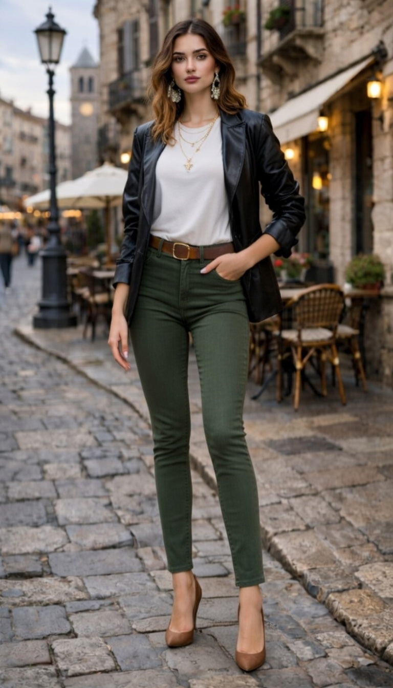 Army Green Ultra Stretch Skinny Pants