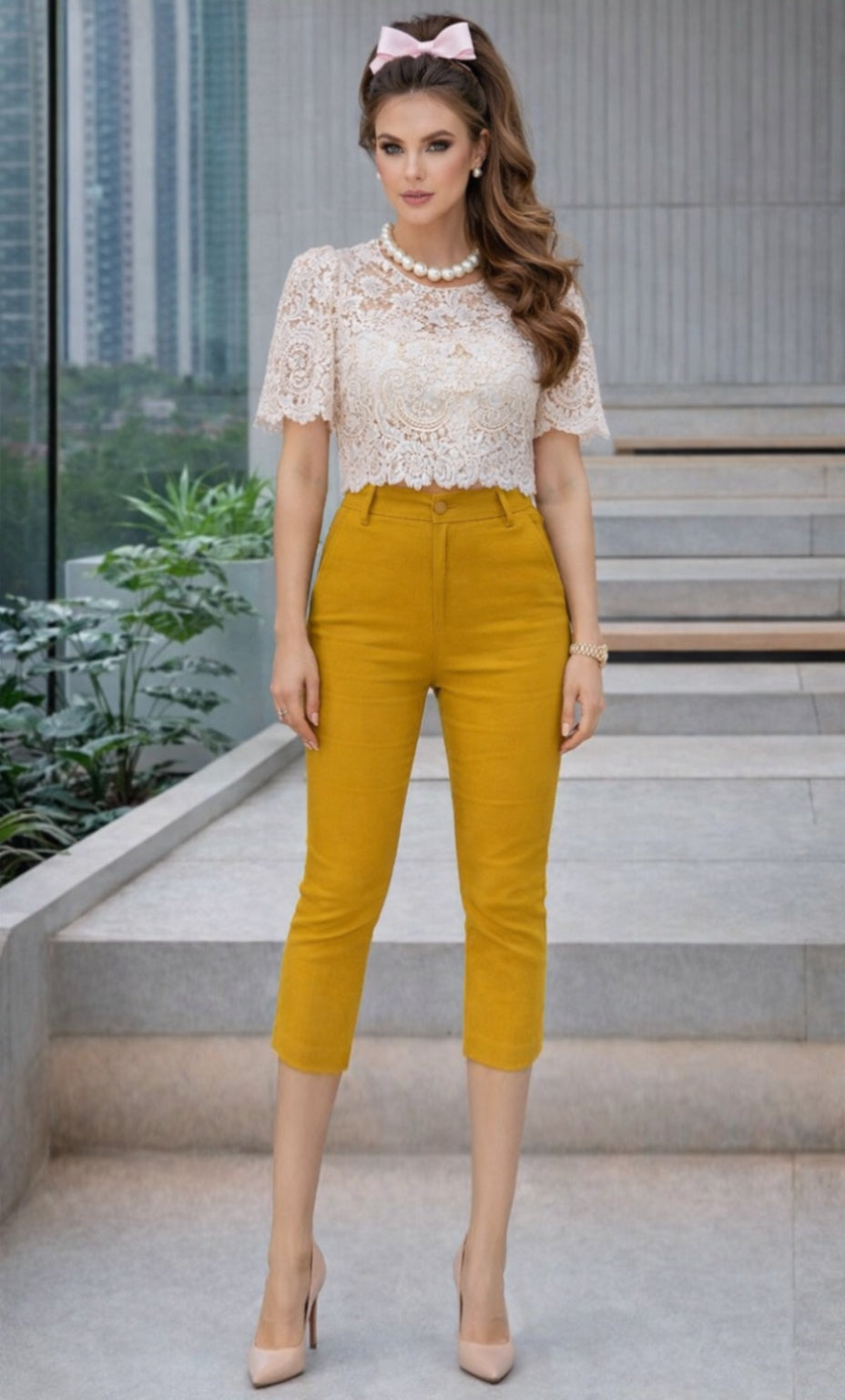 Capris Ultra Stretch Skinny Pants in Mustard
