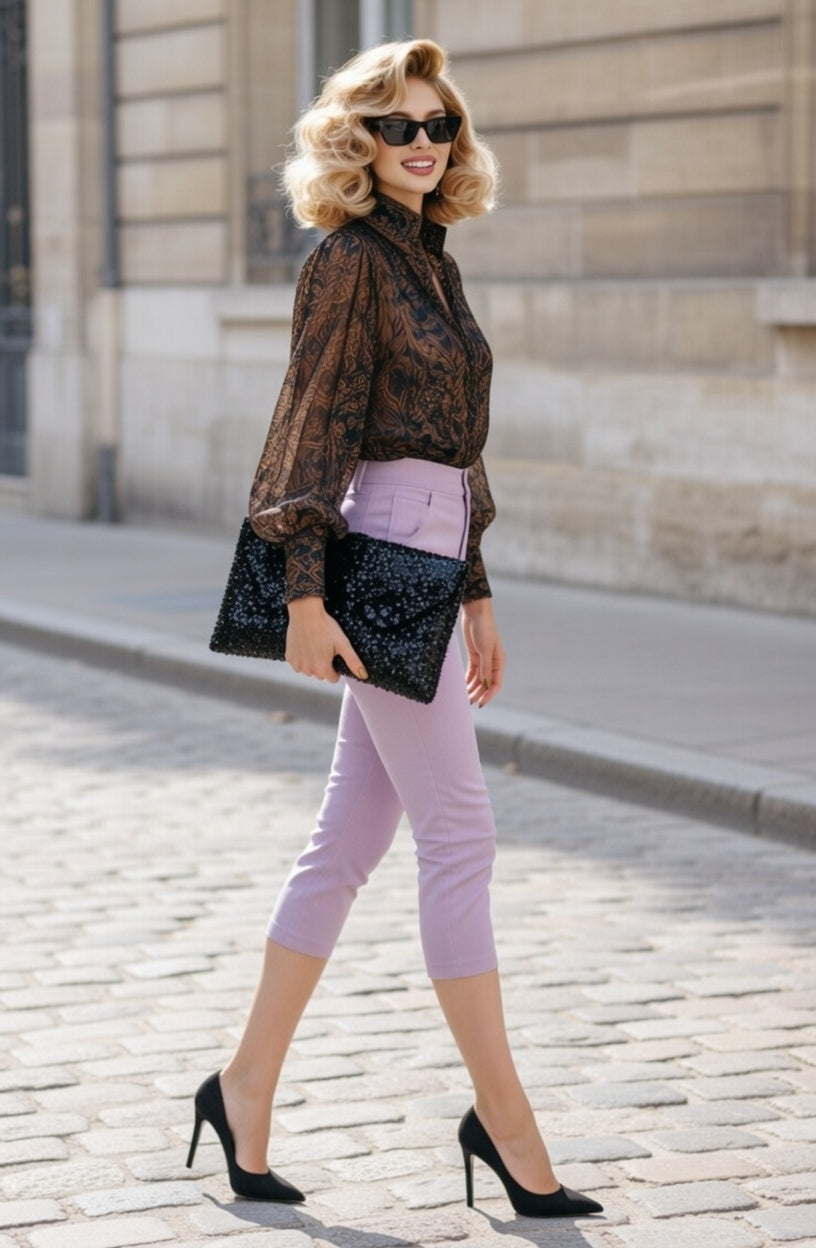 Capris Ultra Stretch Skinny Pants in Purple Pastel