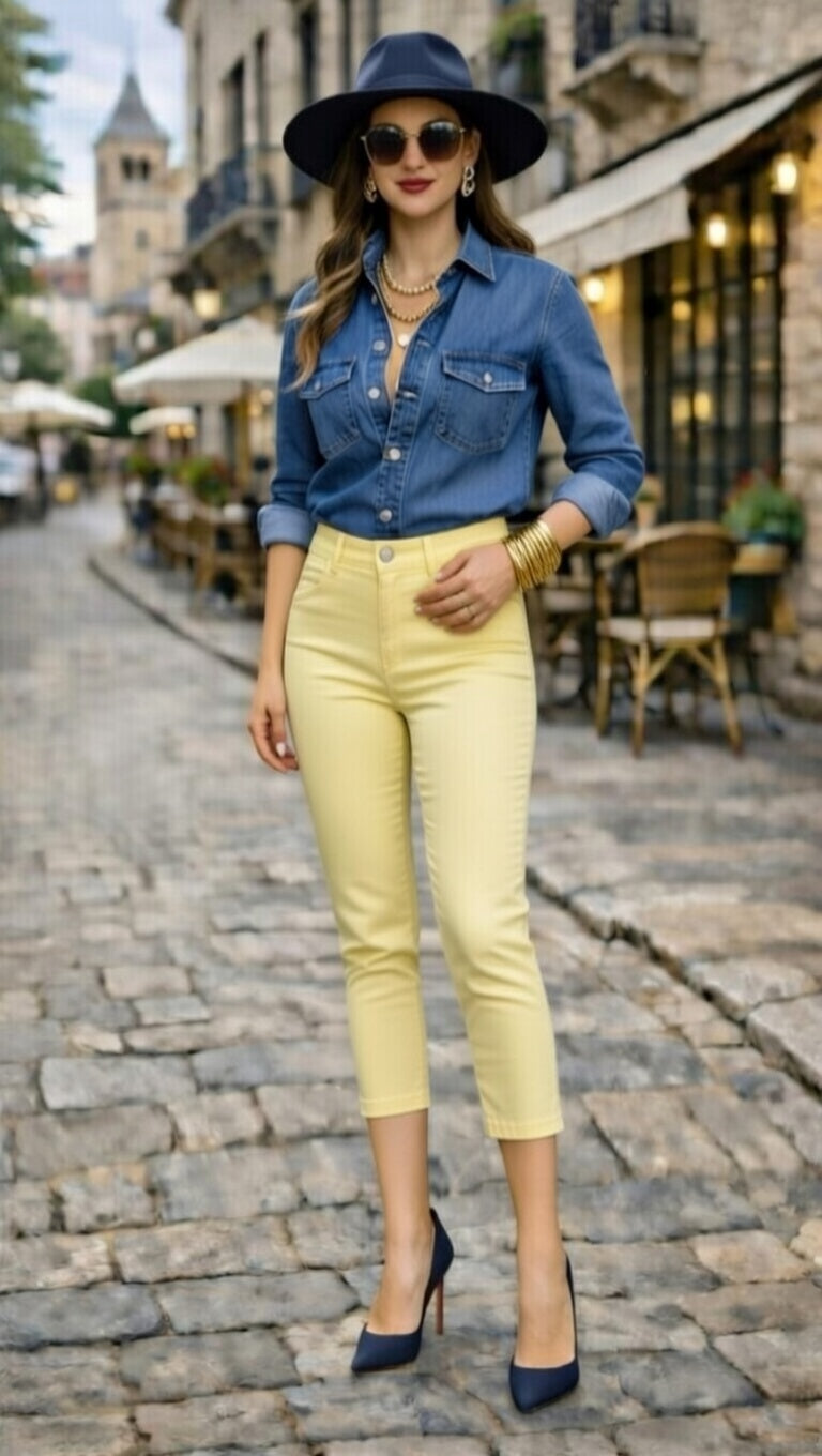 Capris Ultra Stretch Skinny Pants in Yellow Pastel
