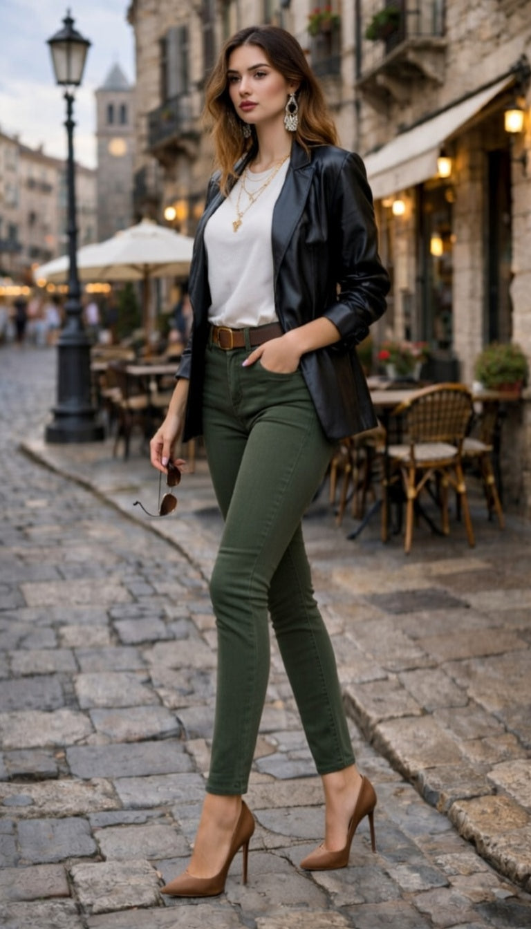 Army Green Ultra Stretch Skinny Pants