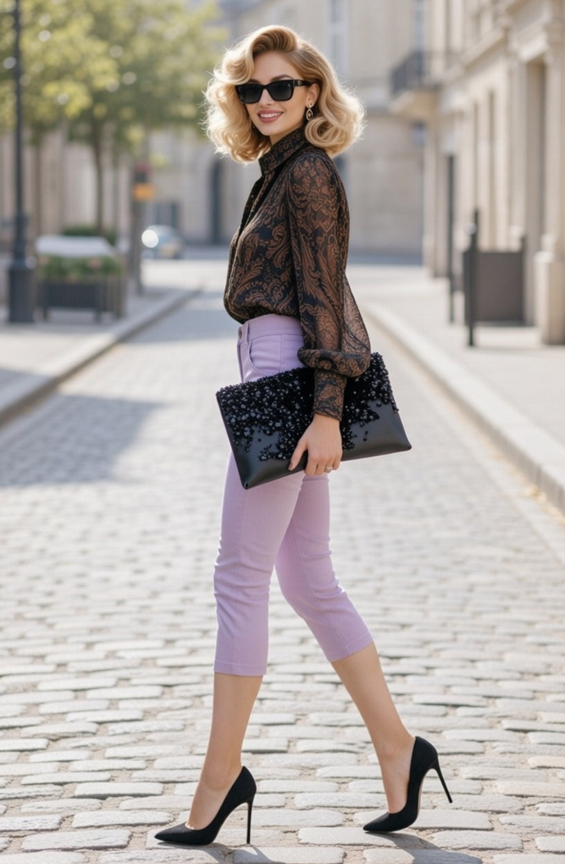 Capris Ultra Stretch Skinny Pants in Purple Pastel