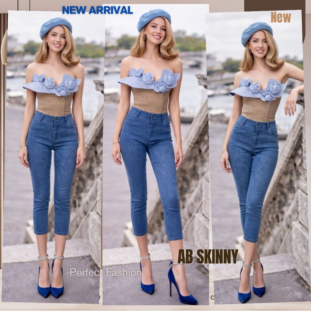 Capris Ultra Stretch Skinny Pants in Premium Denim-Color Skyblue