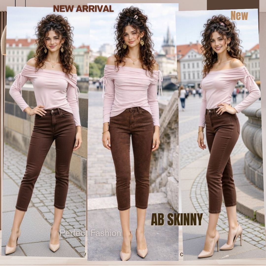 Capris Ultra Stretch Skinny Pants in Premium Denim-Color Brown