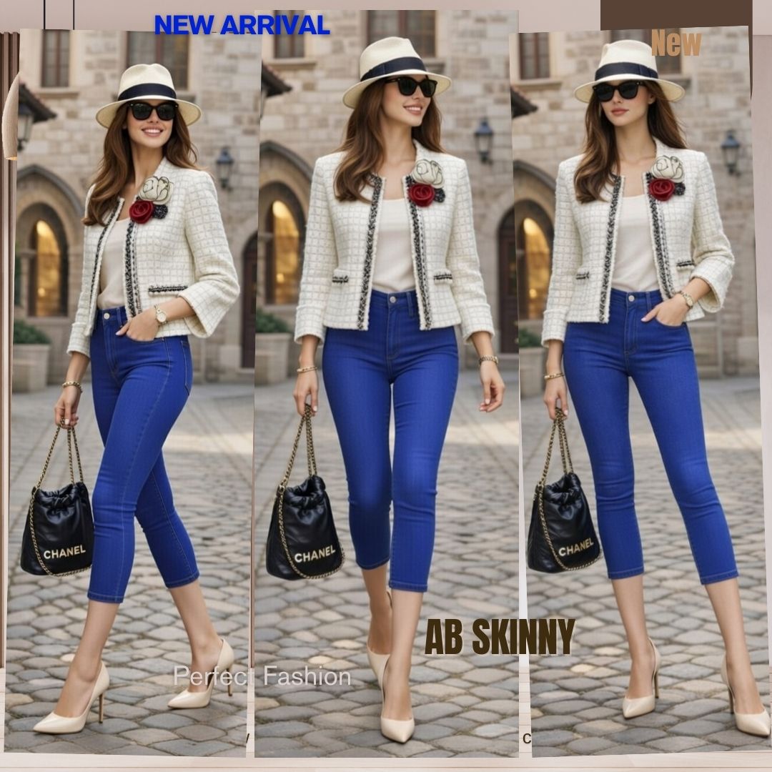 Capris Ultra Stretch Skinny Pants in Premium Denim-Color Blue