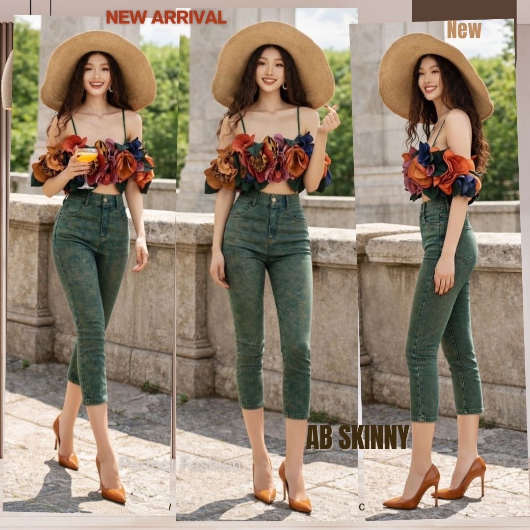 Capris Ultra Stretch Skinny Pants in Premium Denim-Color Green