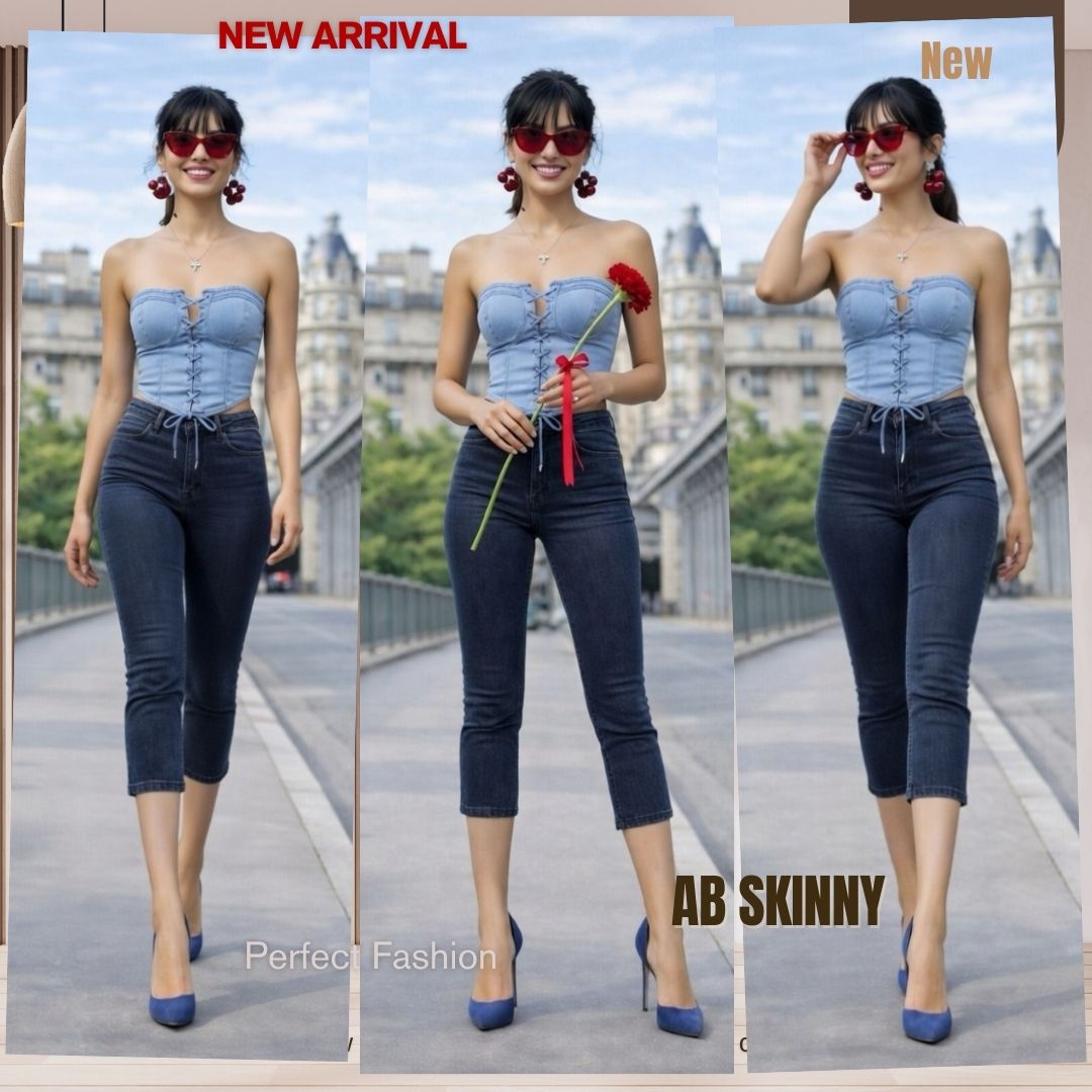 Capris Ultra Stretch Skinny Pants in Premium Denim Color Navy