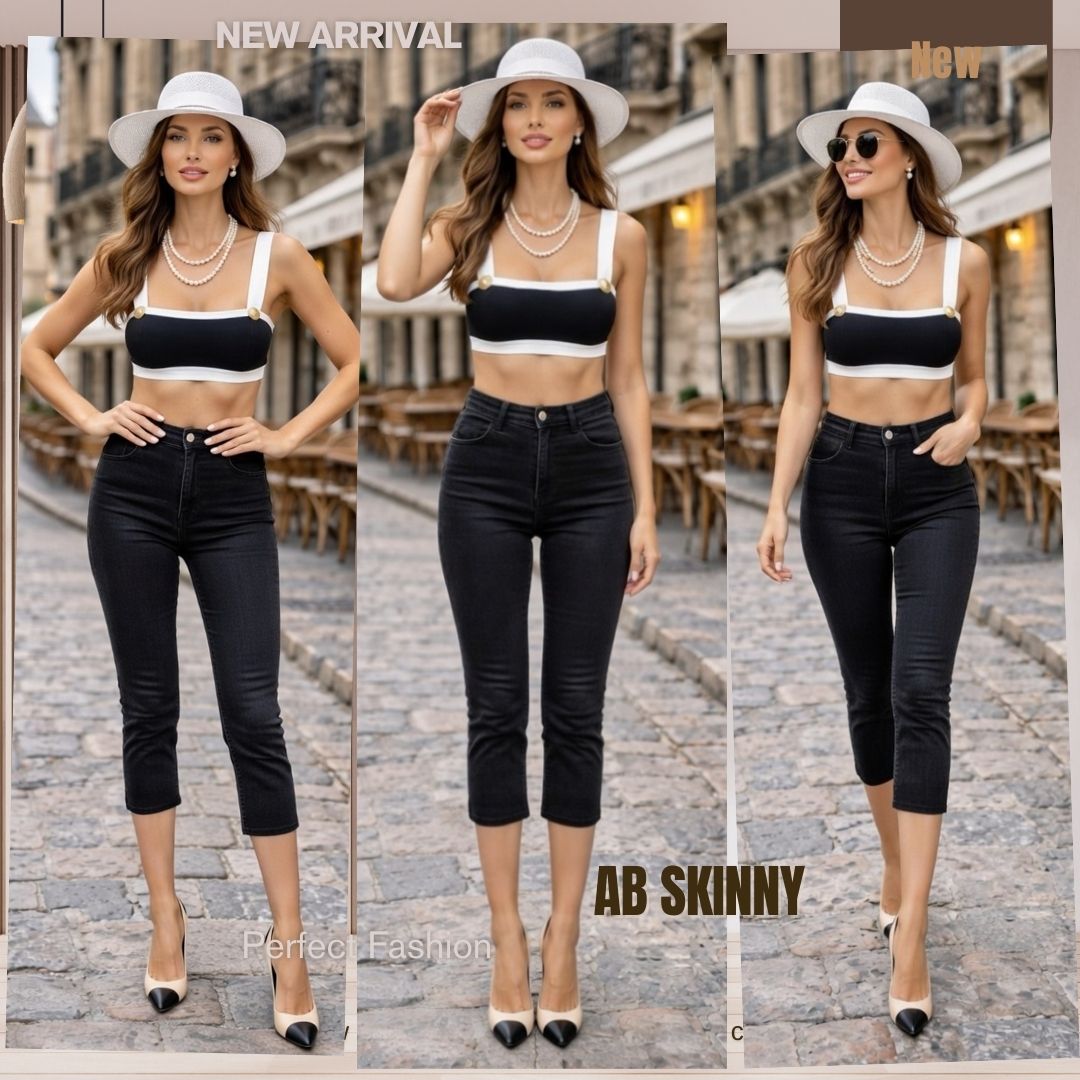 Capris Ultra Stretch Skinny Pants in Premium Denim-Color Black