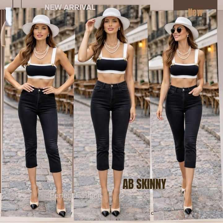Capris Ultra Stretch Skinny Pants in Premium Denim-Color Black