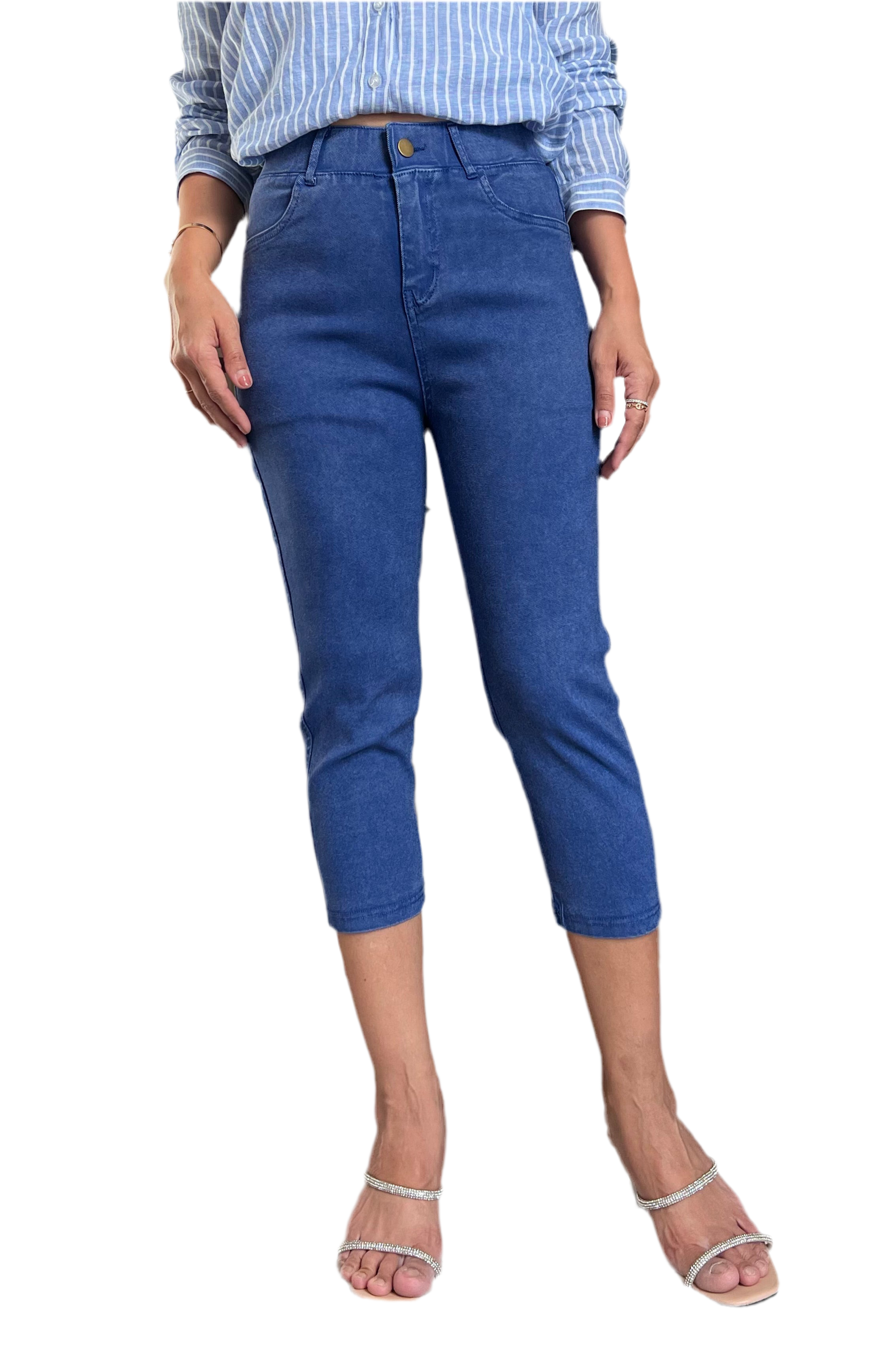 Capris Ultra Stretch Skinny Pants in Premium Denim-Color Blue