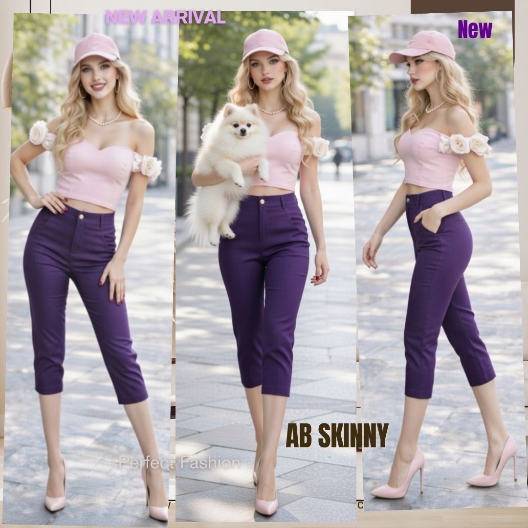 Capris Ultra Stretch Skinny Pants in Dark Purple