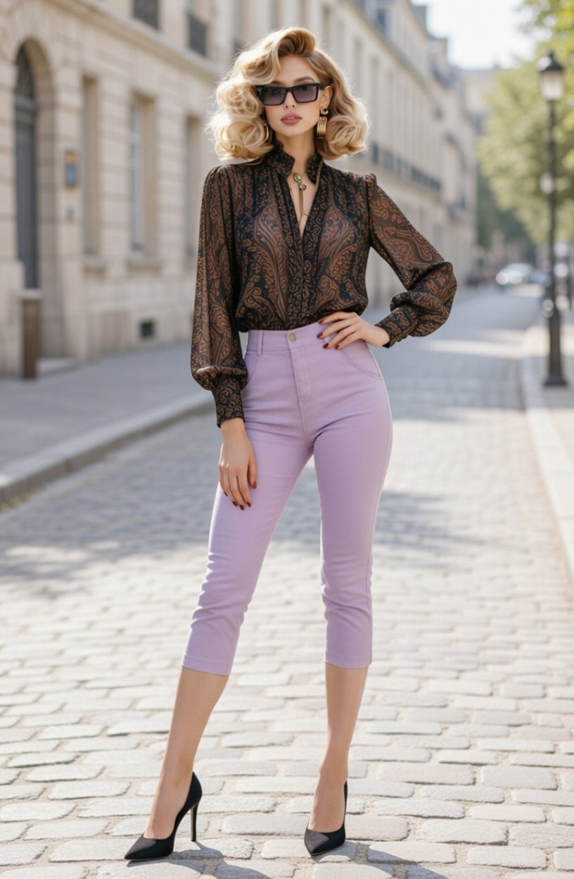 Capris Ultra Stretch Skinny Pants in Purple Pastel