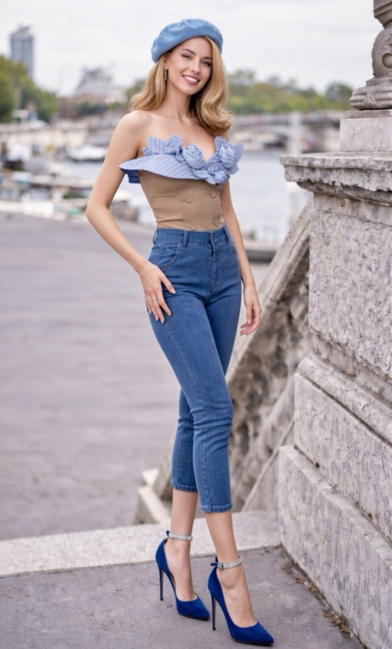 Capris Ultra Stretch Skinny Pants in Premium Denim-Color Skyblue