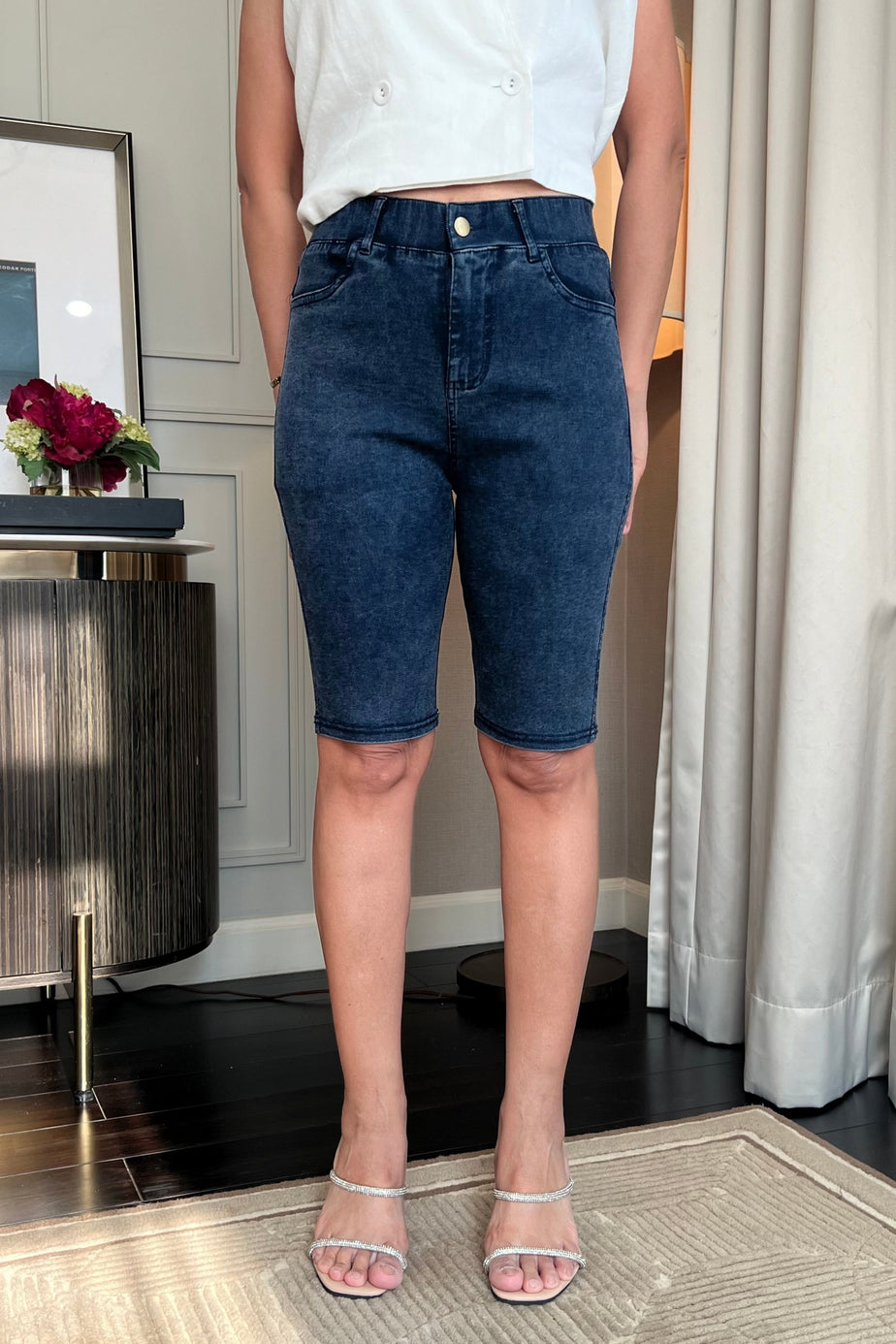 Premium Denim-Color Navy Ultra Stretch Shorts