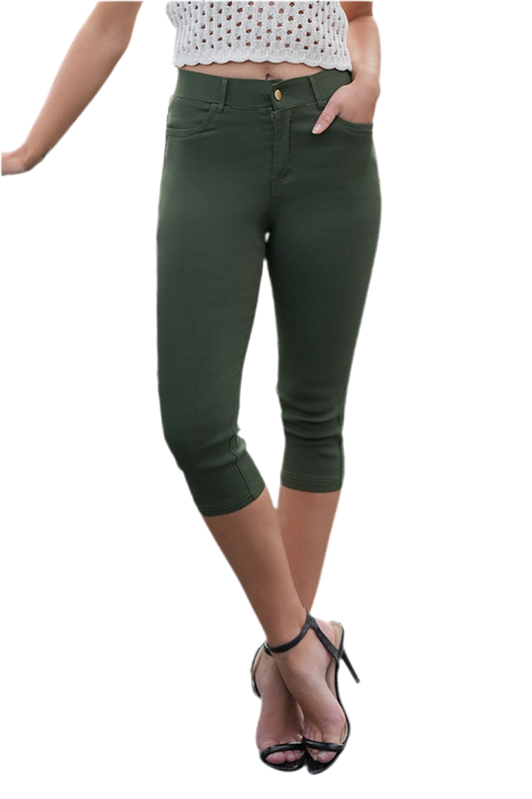 Capris Ultra Stretch Skinny Pants in Army Green