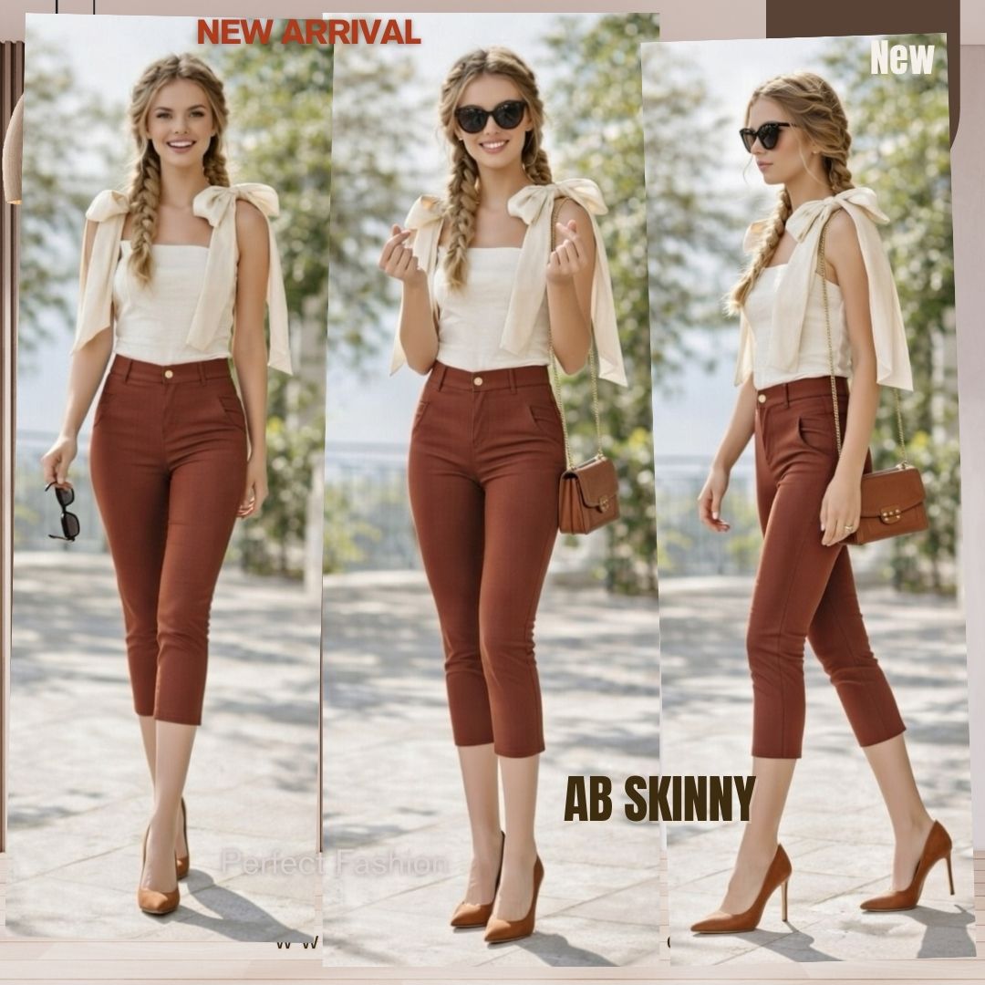 Capris Ultra Stretch Skinny Pants in Light Brown