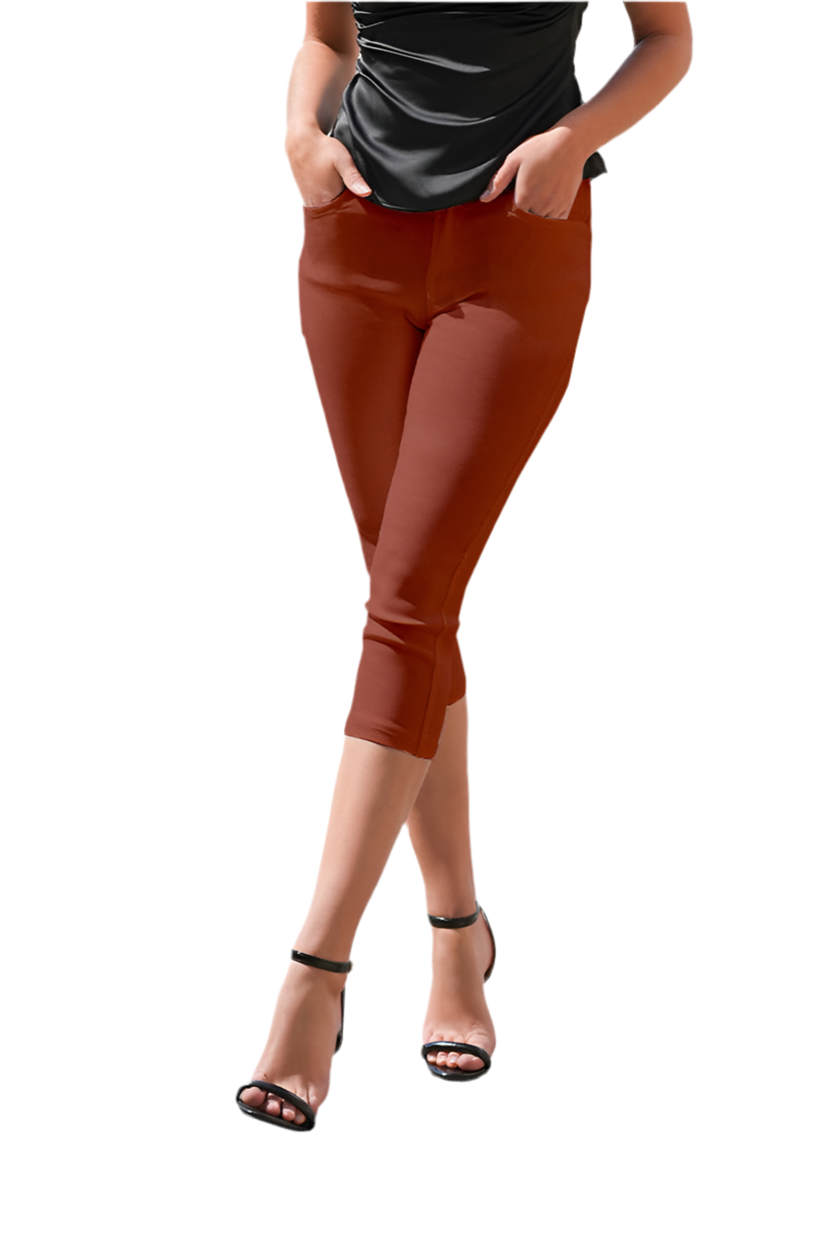 Capris Ultra Stretch Skinny Pants in Light Brown