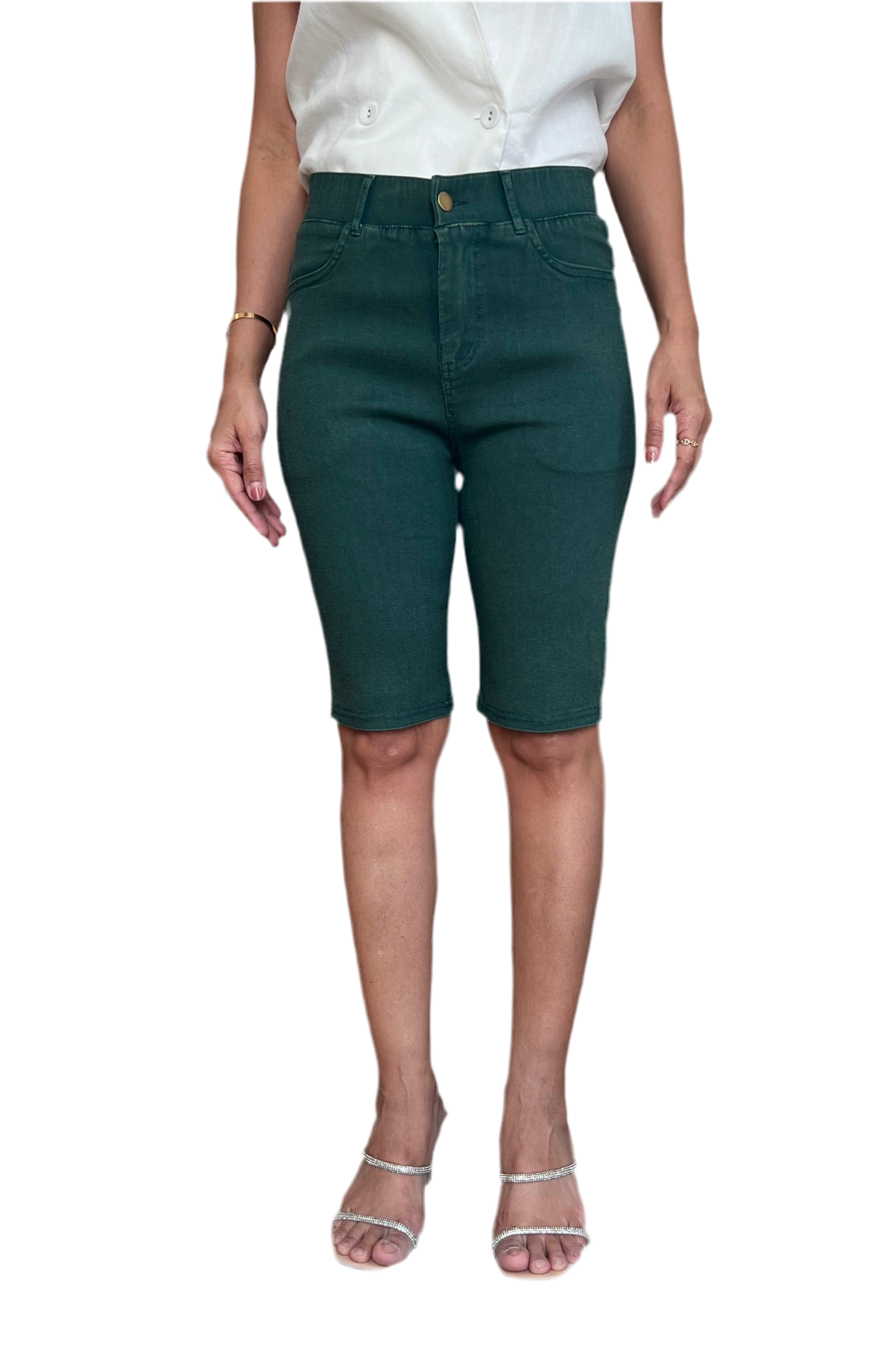 Premium Denim-Color Green Ultra Stretch Shorts
