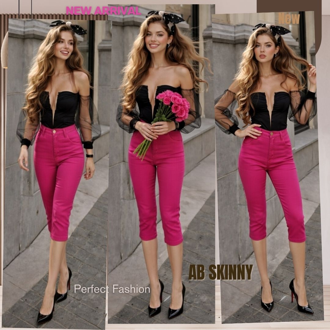 Capris Ultra Stretch Skinny Pants in Pink