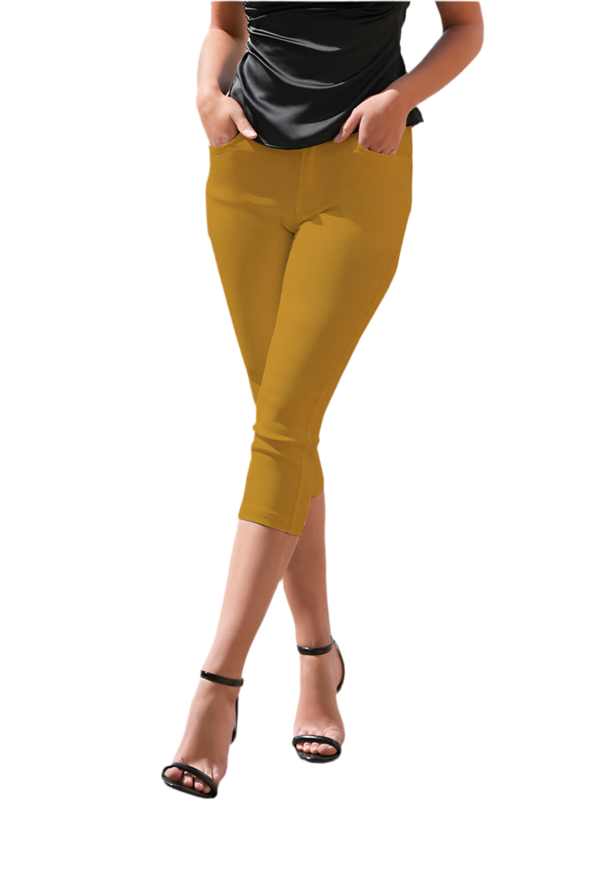 Capris Ultra Stretch Skinny Pants in Mustard