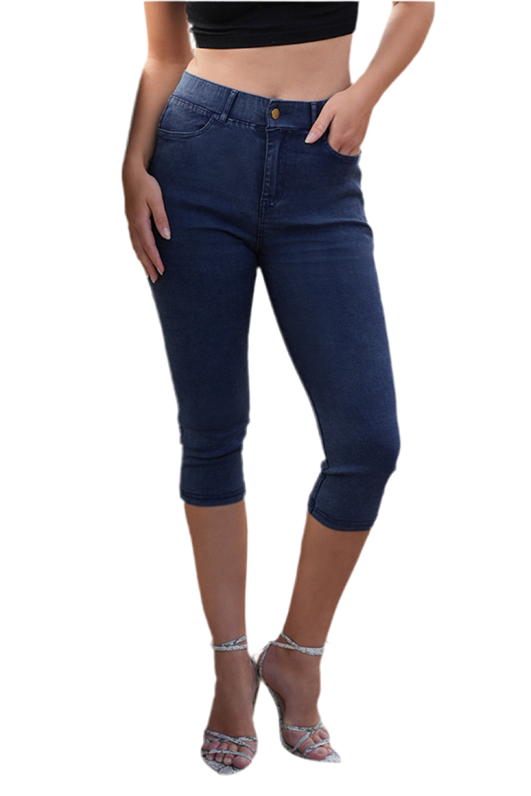 Capris Ultra Stretch Skinny Pants in Premium Denim Color Navy
