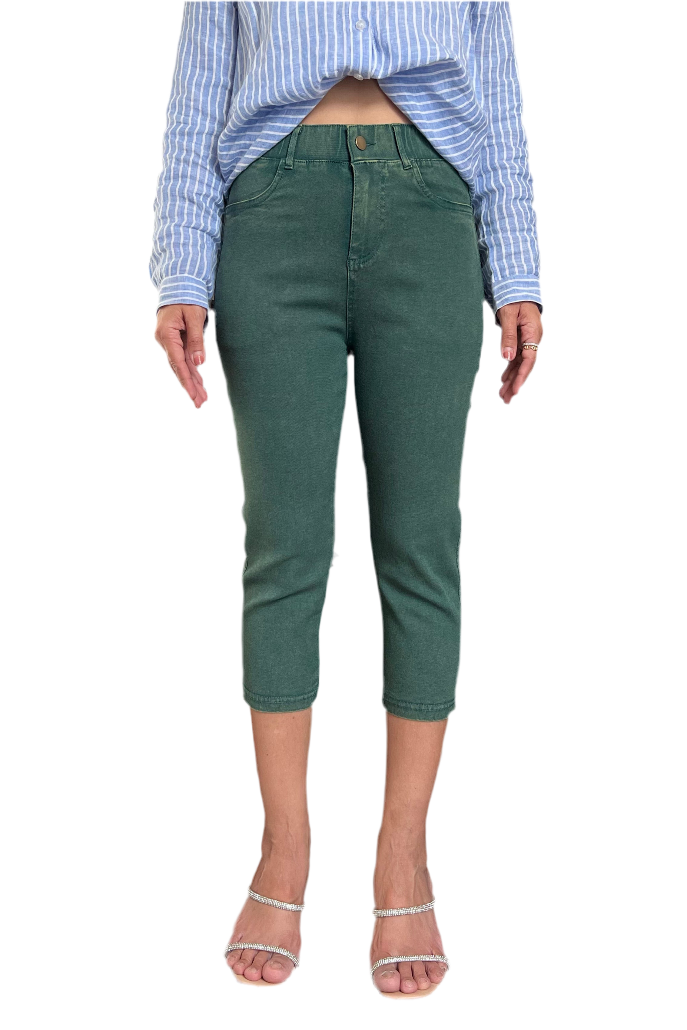 Capris Ultra Stretch Skinny Pants in Premium Denim-Color Green