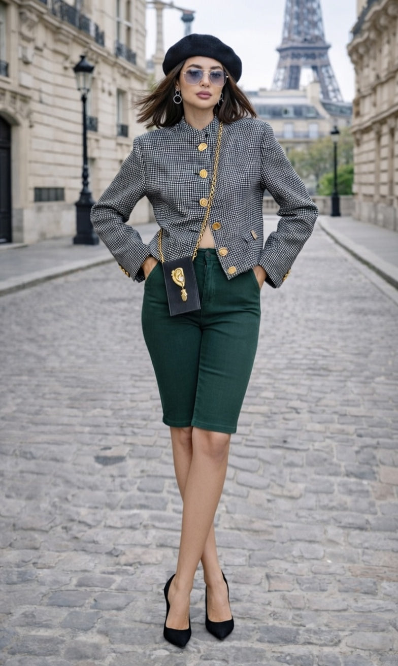 Premium Denim-Color Green Ultra Stretch Shorts